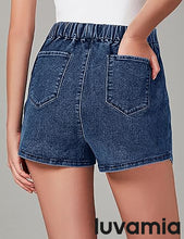 LUVAMIA Denim High Waisted Shorts Skort Stretch Asymmetrical Wrap Skirt