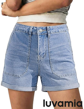 luvamia FleXclusive Jean Shorts for Women High Waisted Cuffed Stretchy Denim Shorts