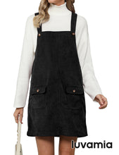 luvamia Corduroy Overall Dress for Women Adjustable Straps Casual Fashion Overalls Pinafore Short Dresses with Pockets