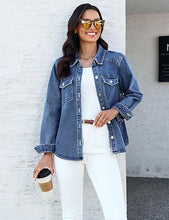 luvamia FleXclusive Denim Jackets for Women Trendy Long Sleeve Distressed Jean Button Down Shirts Jacket Shacket Trucker Jacket