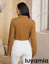luvamia Cropped Jean Jacket Women Trendy Rhinestone Embellished Going Out Party Short Stretchy Trucker Denim Jackets