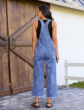 luvamia FleXclusive Denim Overalls for Women Wide Leg Capri Jean Jumpsuit Loose Fit Summer Stretchy Bib Overall Embroidered Raw Hem