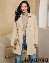 luvamia Trench Coat Women Mid Length Classic Double Breasted Lapel Business Casual Fall Jacket Coats Outerwear with Belt