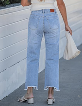 luvamia FleXclusive Straight Leg Jeans for Women Cropped Trendy Mid Rise Baggy Loose Distressed Casual Raw Hem Stretchy Denim Pants