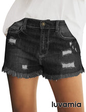 luvamia Women's Casual Denim Shorts Frayed Raw Hem Ripped Jeans Shorts