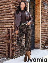 luvamia Wide Leg Jeans Woman Trendy High Waisted Leopard Cheetah Print Ankle Length Stretchy Denim Pants with Pockets