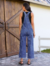 luvamia FleXclusive Denim Overalls for Women Wide Leg Capri Jean Jumpsuit Loose Fit Summer Stretchy Bib Overall Embroidered Raw Hem