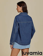 LUVAMIA Women's Street Fashion Denim Jacket Lapel Long Sleeve Coat