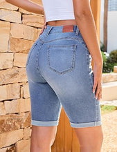 luvamia FleXclusive Bermuda Jean Shorts for Women Knee Length High Waisted Trendy Cuffed Hem Long Stretchy Denim Shorts Summer Jorts