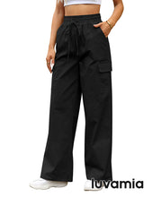 GRAPENT Womens Cargo Pants Wide Leg Baggy High Rise Pull On Elastic Waist Stretch Loose Pants with Pocket 90s Outfit Y2K