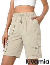 luvamia Hiking Shorts for Women Bermuda Knee Length Cargo Pull On Quick Dry Elastic Waist Sport 9'' Inseam Long Shorts