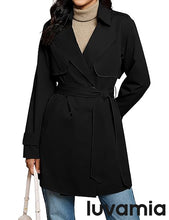 luvamia Trench Coat Women Mid Length Classic Double Breasted Lapel Business Casual Fall Jacket Coats Outerwear with Belt