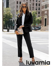 LUVAMIA Women's Blazer Set Business Casual Full Fit Blazer Jackets and Straight Pant Suits with Pockets
