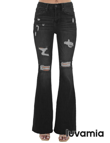 luvamia Womens Bell Bottom Jeans Flare Jean High Rise Distressed Stretch Bootcut Pants