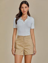 LUVAMIA Women's High Waisted Lightweight Quick Dry Relaxed Fit Shorts Summer Folded Hem.