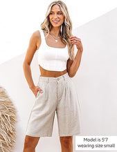 luvamia Bermuda Shorts for Women High Waisted Linen Dressy Casual Pleated Wide Leg Summer Shorts with Elastic Waist
