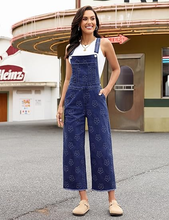 luvamia FleXclusive Denim Overalls for Women Wide Leg Capri Jean Jumpsuit Loose Fit Summer Stretchy Bib Overall Embroidered Raw Hem