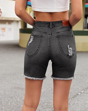 luvamia FleXclusive Jean Shorts for Women High Waisted Trendy Mid Thigh Distressed Ripped Frayed Stretchy Denim Shorts Cut Off Jorts