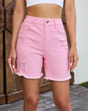 luvamia FleXclusive Jean Shorts for Women High Waisted Trendy Mid Thigh Distressed Ripped Frayed Stretchy Denim Shorts Cut Off Jorts