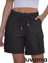luvamia Hiking Shorts for Women High Waisted Pull On Cargo Casual Golf Water Resistant 7 Inch Inseam Mid Thigh Shorts