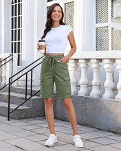luvamia Bermuda Shorts for Women Knee Length High Rise Summer Casual Shorts Elastic Wasit Drawstring with Pockets