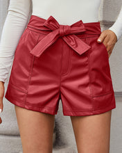 luvamia Faux Leather Shorts for Women High Waist Wide Leg Stretchy Waist Shorts with Pockets Belt Short PU Leather
