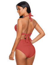 luvamia Women's Halter Self Tie Ruched High Waist Two Piece Bikini Set Swimsuits