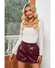 luvamia Faux Leather Shorts for Women High Waist Pleated Wide Leg Stretchy Shorts with Pockets Short PU Leather Pants