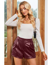 luvamia Faux Leather Shorts for Women High Waist Pleated Wide Leg Stretchy Shorts with Pockets Short PU Leather Pants