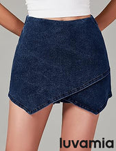 LUVAMIA Denim High Waisted Shorts Skort Stretch Asymmetrical Wrap Skirt
