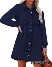 luvamia Denim Dress for Women Babydoll Flowy Cute Jean Shirt Dresses Long Sleeves
