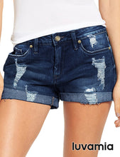 luvamia Women's Ripped Denim Jean Shorts High Waisted Stretchy Folded Hem Short Jeans