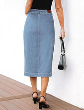 LUVAMIA Women's Skirts High Waisted Below Knee Split Hem Denim Bodycon Midi