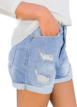 luvamia Women's Ripped Denim Jean Shorts High Waisted Stretchy Folded Hem Short Jeans