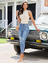 luvamia FleXclusive  Cropped Jeans for Women Skinny Trendy High Waisted Distressed Ripped Stretchy Denim Pants Destroyed Jeggings