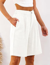 luvamia Bermuda Shorts for Women High Waisted Linen Dressy Casual Pleated Wide Leg Summer Shorts with Elastic Waist
