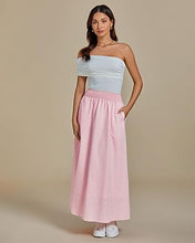 LUVAMIA Women's Summer Long Lightweight Flowy Skirt Stripe Maxi Fashion