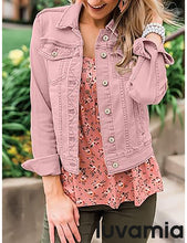 luvamia Women's Basic Button Down Stretch Fitted Long Sleeves Denim Jean Jacket