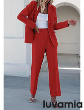 LUVAMIA Women's Blazer Set Business Casual Full Fit Blazer Jackets and Straight Pant Suits with Pockets