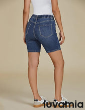 LUVAMIA Women's Denim Elastic Waist Walkshorts with Pockets