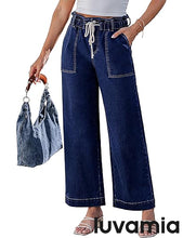 luvamia FleXclusive Wide Leg Jeans for Women Trendy High Waisted Elastic Waist Paperbag Drawstring Stretchy Denim Pants Trouser Jeans