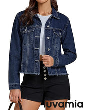 luvamia Women's Basic Button Down Stretch Fitted Long Sleeves Denim Jean Jacket