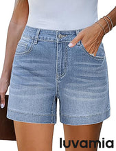 luvamia FleXclusive Jean Shorts for Women High Waisted Mid Thigh Mom Stretch Denim Shorts Casual Summer Jorts Country Concert Outfit