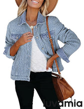 LUVAMIA Casual Western Denim Jacket Women Button Front Long Sleeve Vintage with Functional Pockets