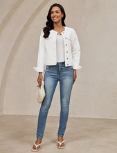 luvamia FleXclusive Women's Button Down Long Sleeves Crew Neck Denim Jacket