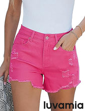 luvamia Jean Shorts for Women High Waisted Stretchy Distressed Denim Shorts Ripped Frayed Raw Hem Summer Casual Shorts