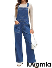 LUVAMIA Women's Denim Wide Leg Jumpsuit Side Snap Closure Five Pocket Utility