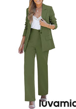 luvamia 2 Piece Outfits for Women Dressy Blazer Jackets High Waisted Straight Leg Pants Suits Set Business Casual Office