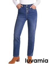 LUVAMIA Women's High Waisted Straight Jeans Fashion Button Knit Jeans High Quality Jeans