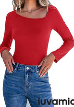 LUVAMIA Fitted Long Sleeve Slim Women Y2K Shirts Raglan Mega Stretch Top Blouses